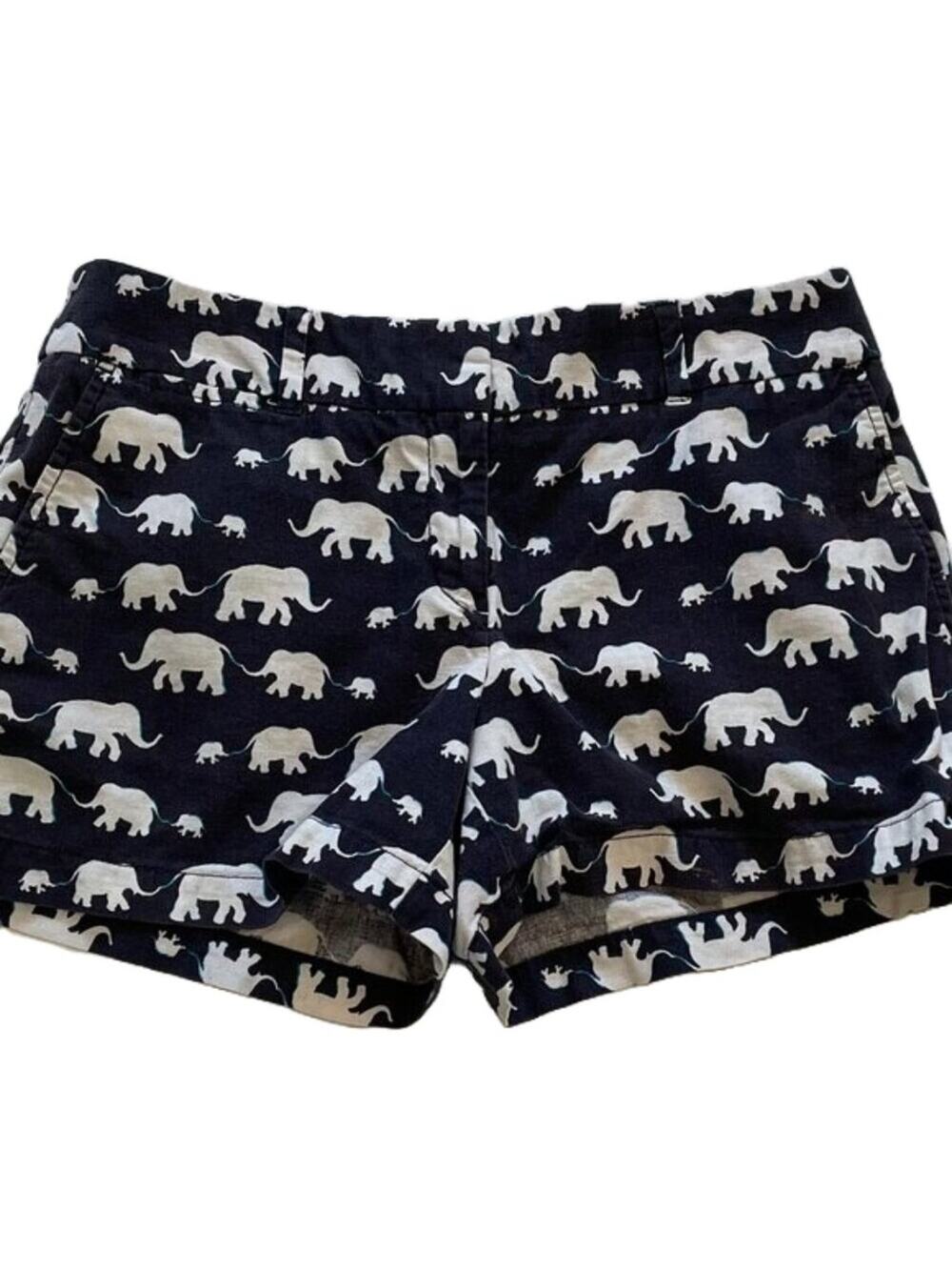 LOFT Riviera Linen/Cotton Blend Shorts Navy, White, Elephant Print, Size 4
